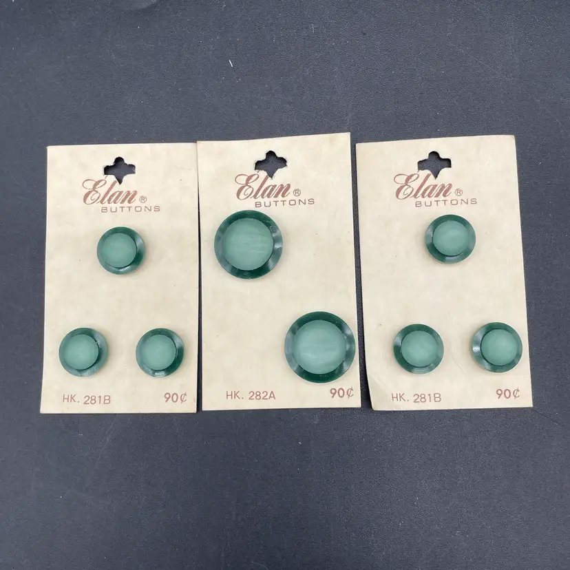 Lot Of 3 Vintage Elan Cards Of Buttons-Green