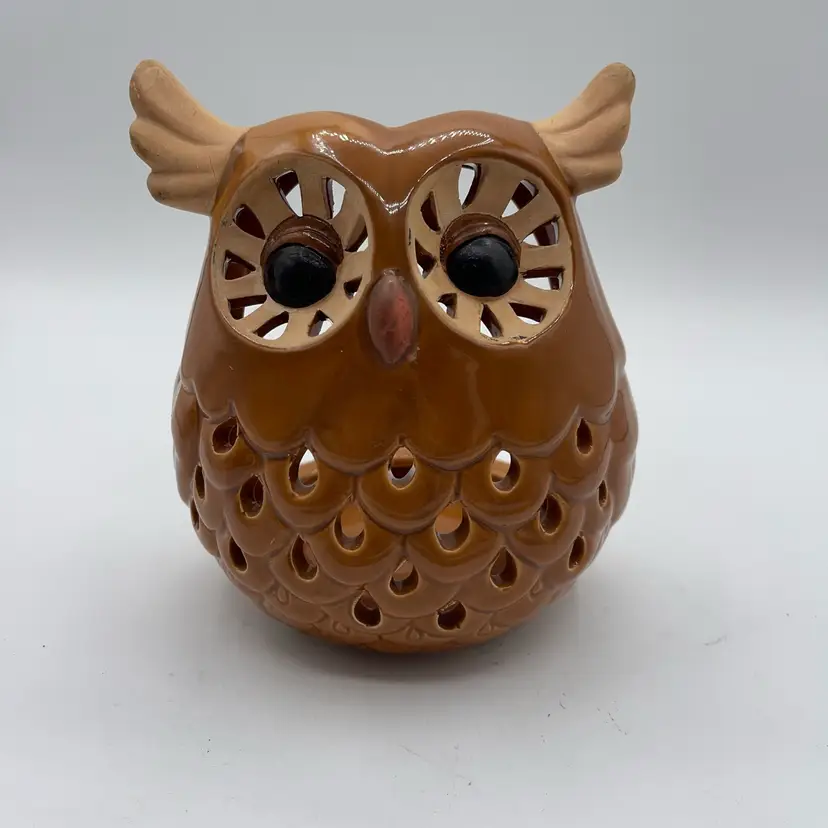Owl Votive Candle Holder Ceramic 5.5”