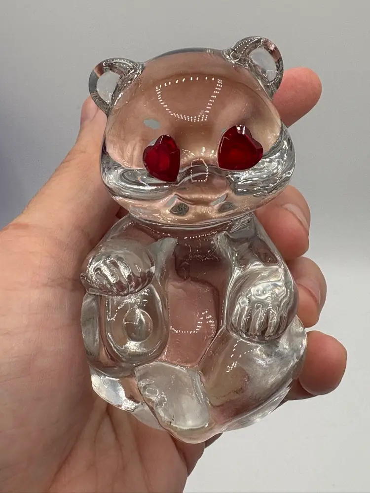 Fenton Clear Bear Heart Eyes Figurine 3.5”