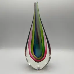 Large Glass Red Green Blue Sommerso Tear Drop Shaped Paperweight Sculpture