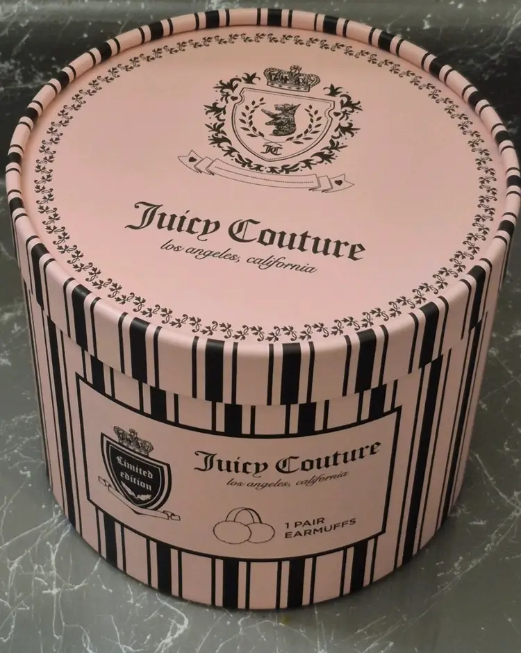 Juicy Couture Black Fuzzy Earmuffs W/ Striped Box NWT