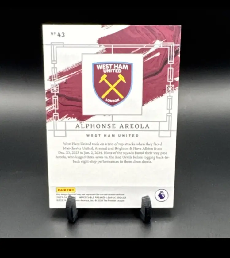 Panini Impeccable Premier League Serial #43 Areola  /15 Ruby West Ham Soccer