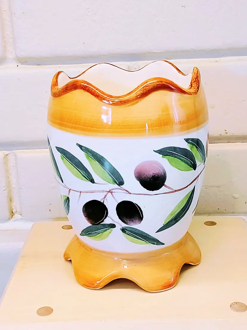 ITALIAN STYLE OLIVE TREE PATTERN VINTAGE GLAZED CERAMIC VASE