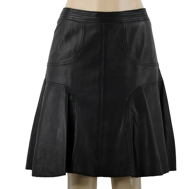 Halogen Black Soft 100% Real Leather A-line Fit And Flare Skirt Size 6 Lined