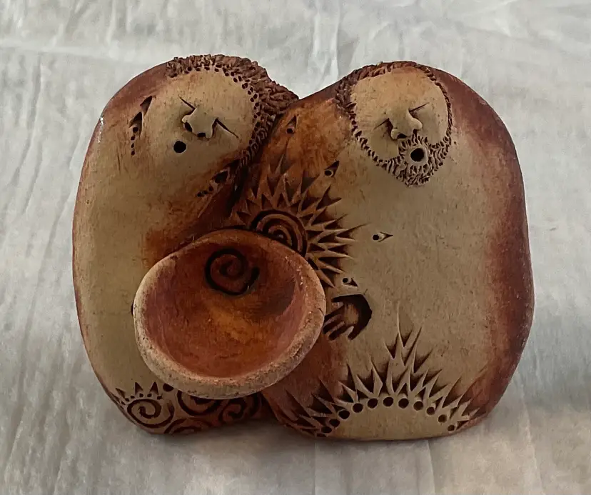 Bell Pine Art Farm, “Divine Imperfection” man and woman. Empty bowl will hold small stone or crystal.  2” tall, 2.5” wide, 1” deep