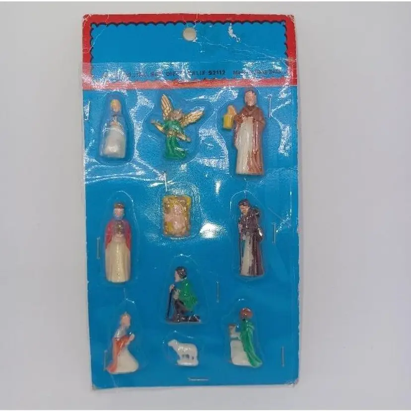 VINTAGE 1" Mini NATIVITY Figures - Christmas Decorations - Hong Kong - SEALED