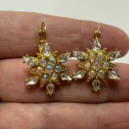 Kirks Folly Star Snowflake AB Aurora Borealis Rhinestone Crystal Earrings Gold