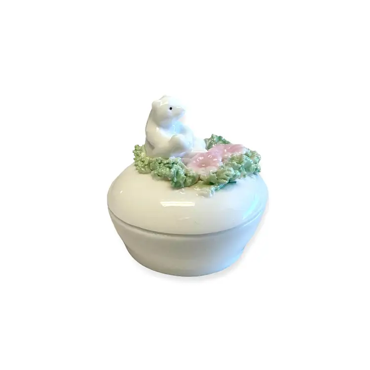 Vintage Bear Trinket Ring Box Porcelain Bone China - Taiwan Meico