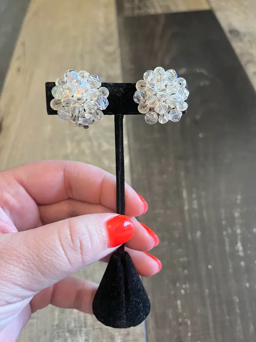 Vintage Germany Crystal Beaded Clip On Earrings