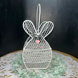 Vintage Wire Bunny-Shaped Basket With Pearls