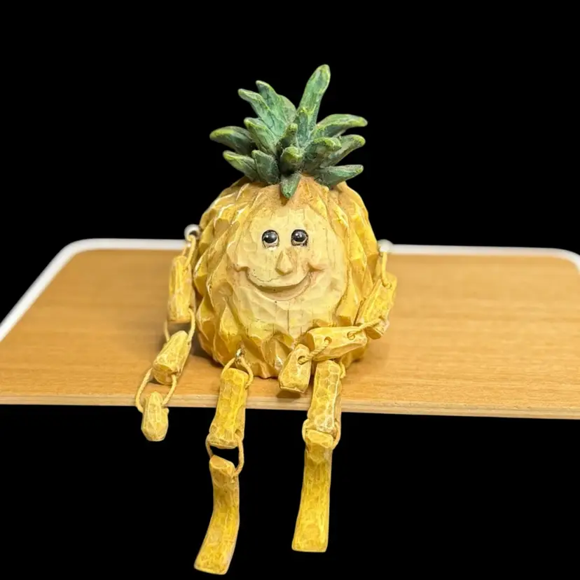 Vintage Anthropomorphic Pineapple Shelf Sitter, Posable, Funny Gift Yellow Resin
4”T x 3” W