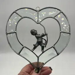 Glass Heart Suncatcher w/ Cupid Metal | 6.5”
