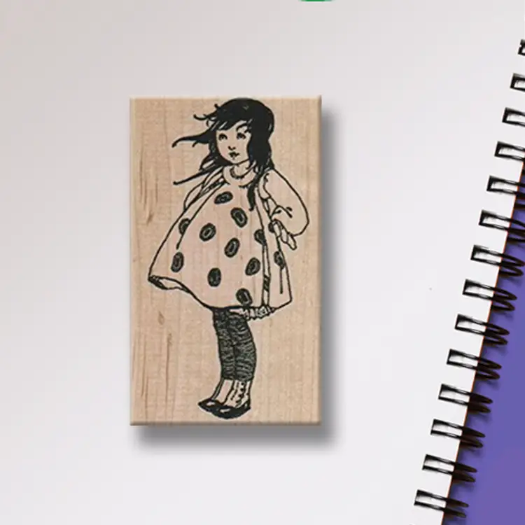 Girl In Polka Dot Dress Rubber Stamp