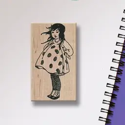 Girl In Polka Dot Dress Rubber Stamp