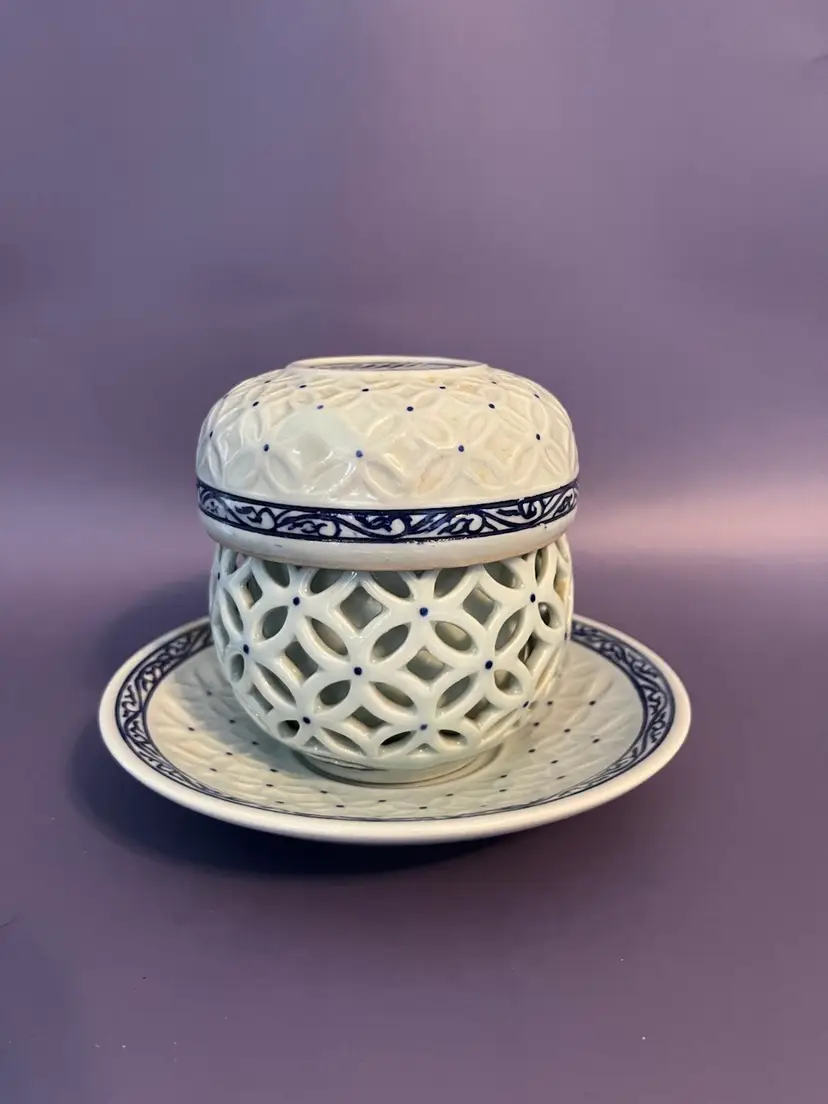Fantastic Korean Sanggam Tea Cup ,Double Walled Lidded Ceromonial Lattice