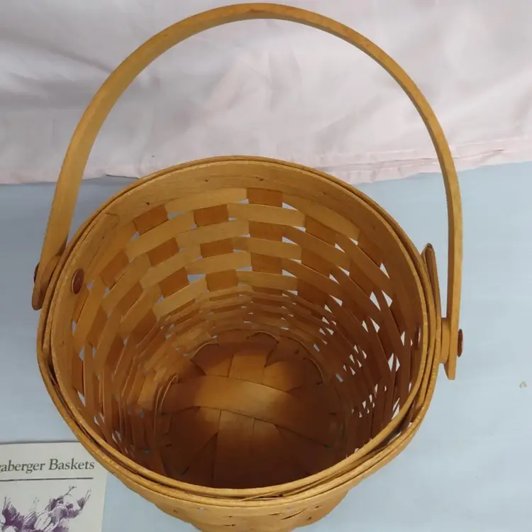 Longaberger Basket 1994 Handwoven Small Round Single Handle Wood Signed 5.5"