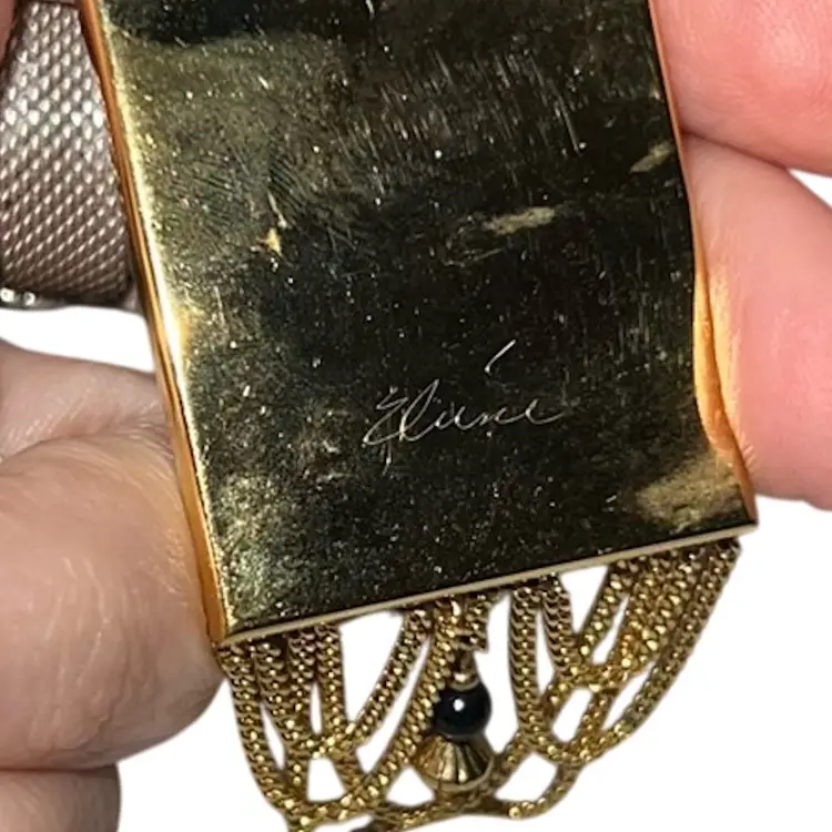 Elaine 2002 Art Deco Opaline Rectangular Brooch/Pendant 2”