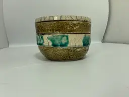 Raku White And Tan Bowl Or Planter Signed JH?