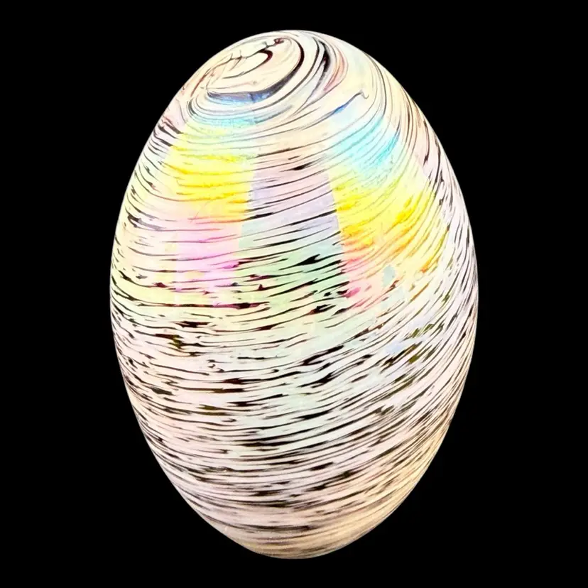 Iridescent Swirl Glass Egg Paperweight 3”