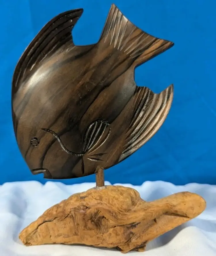 Carved Wooden Tropical Fish with Stand