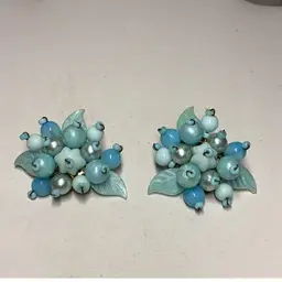 Light Blue Flower Earrings 1 1/4” Lightweight Clipon Signed Made In West Germany Older