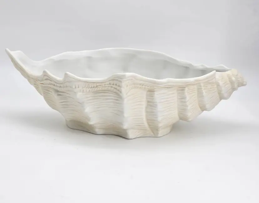 Seashell Planter White Bisque with Beige Detailing 11"