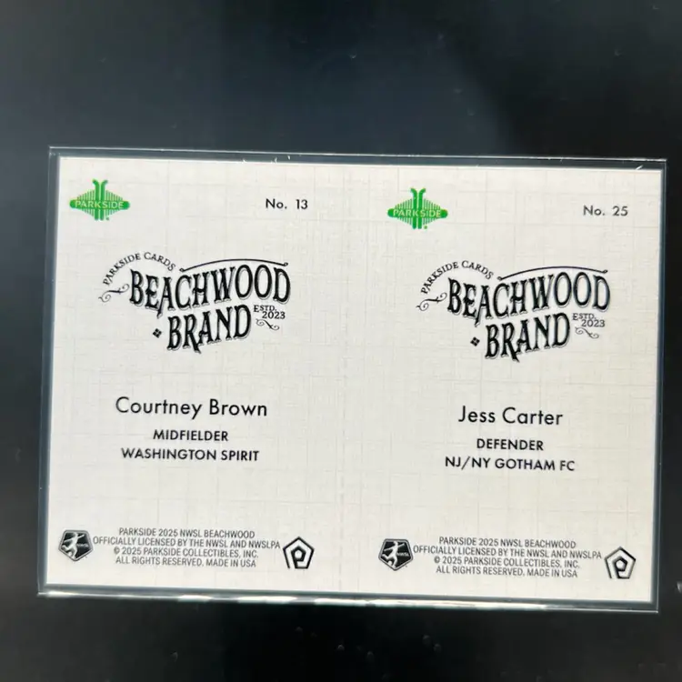 Jess Carter & Courtney Brown 2025 Parkside Beachwood Brand Beachwood Squared Soccer Card