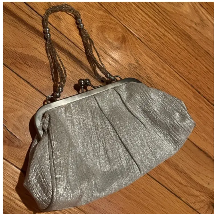 Silver Metallic Beaded Mini Handbag