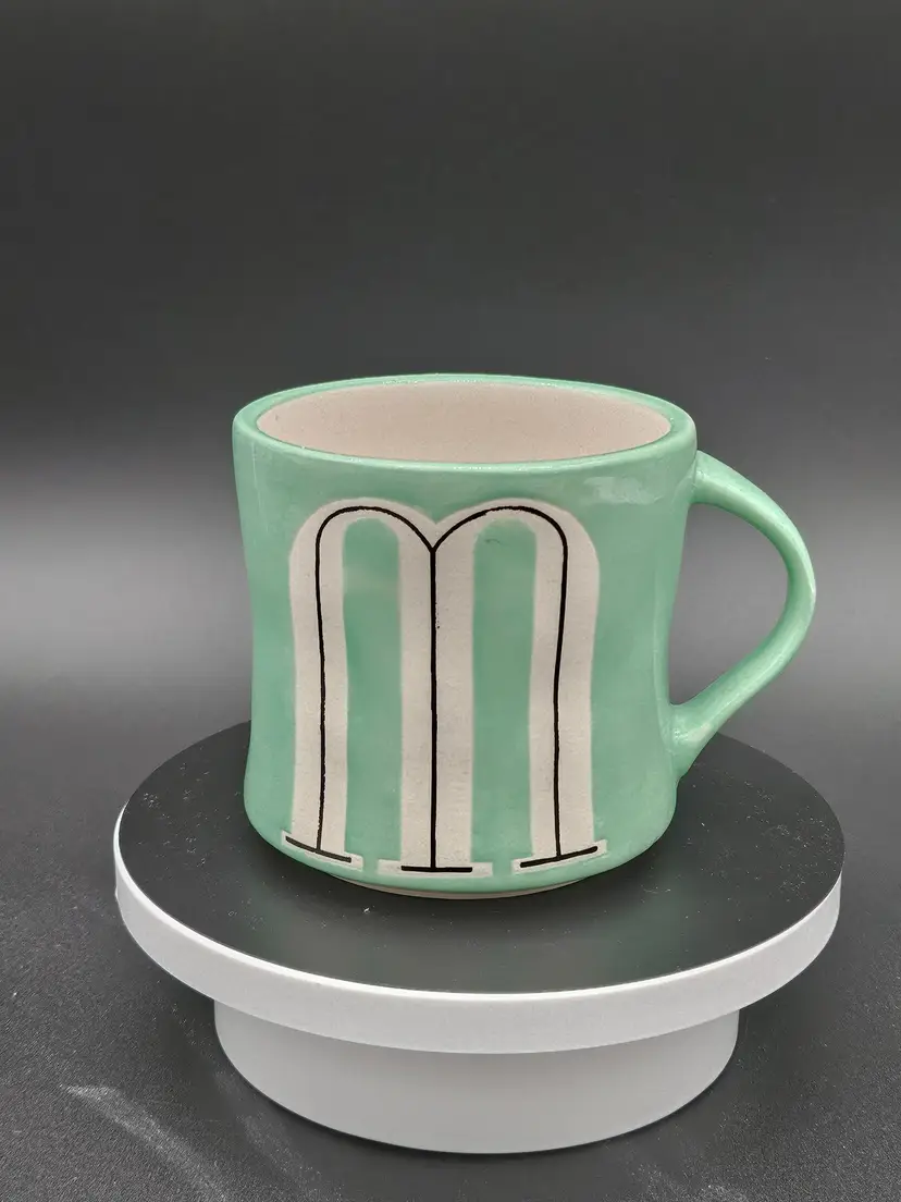 Anthropologie Green Monogram Alphabet Initial M Mug Coffee Cup Hand Painted