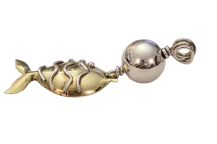 Sterling Silver And Brass Brutalist Fish Charm Dangle Pendant E553