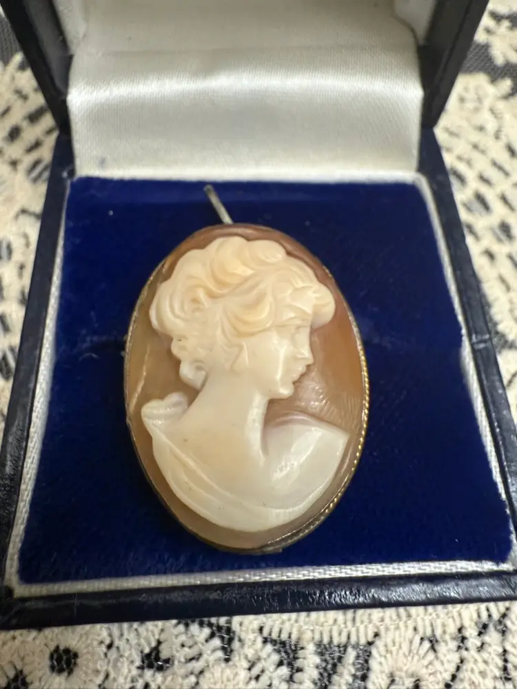 Vintage 900 silver and shell pink cameo brooch pendant