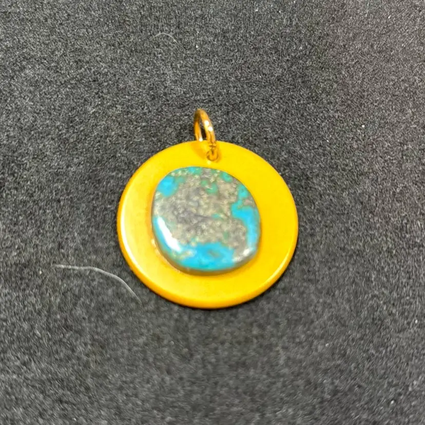 Handmade Bakelite Chip With Turquoise Cabochon Pendant