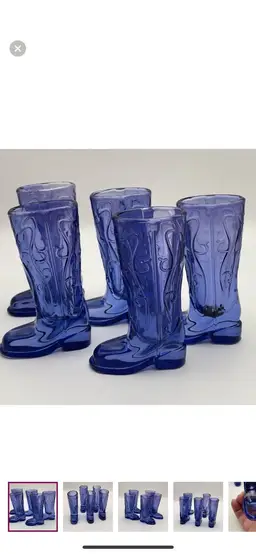 Set of 4, Circleware, “Kick Back”, Bluish Purple, Glass Cowboy Boot Shot Glasses