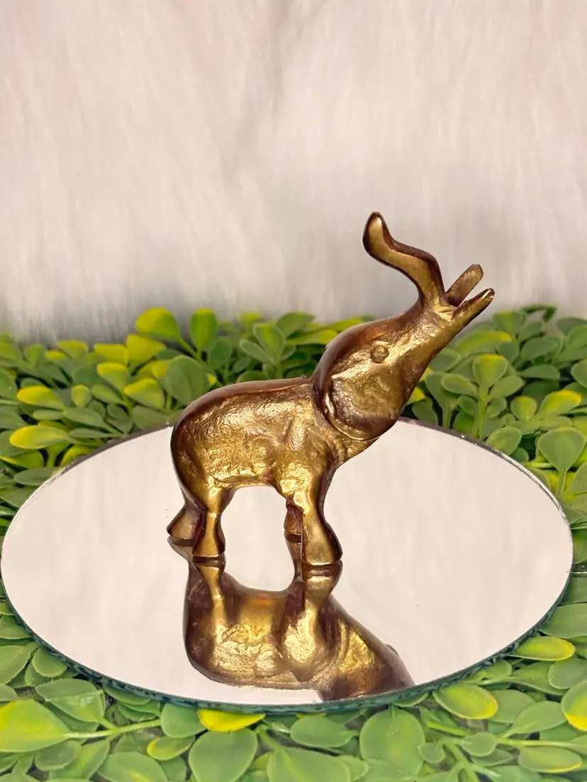 Vintage Solid Brass Elephant Figurine With Raised Trunk