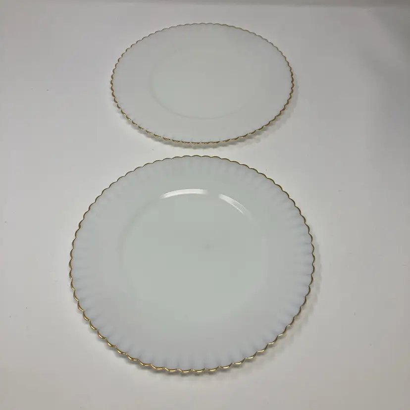 Set Of 2 Opalescent 8” Plates With Gold Scalloped Edges! Made In USA!