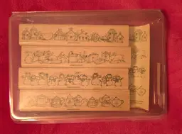 Stampin UP! Best Borders 4 Stamp Set 1996 Snowmen Garden Teapot Birdhouses VTG