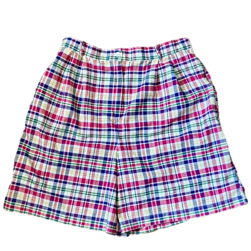 Vintage Pink Purple Plaid High Waist Mom Shorts Fits Medium Large Y2K Colorful