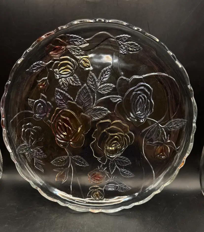 Vintage Studio Nova “Beauty Rose” Iridescent Glass Serving Platter 14”