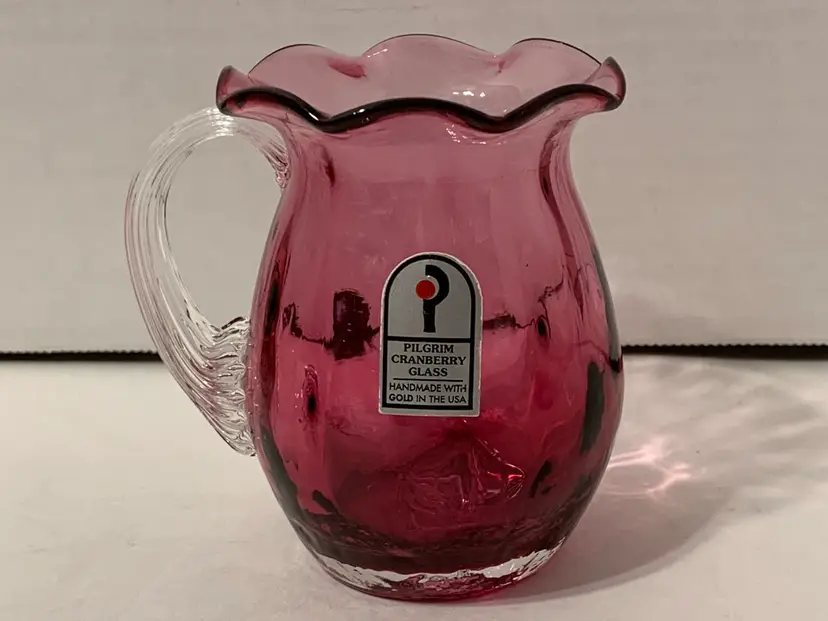 Pilgrim Glass Cranberry Optic Mini Fluted Creamer With Sticker 