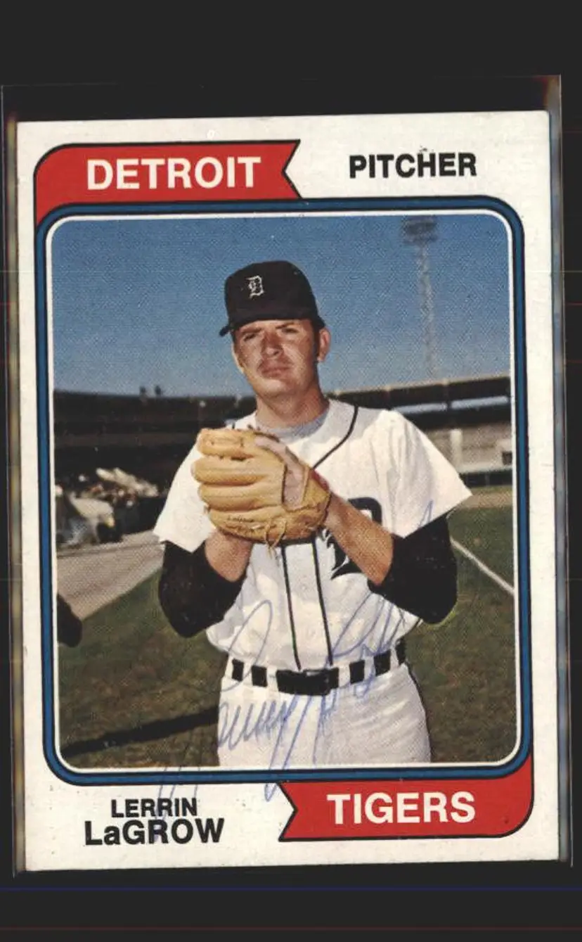 1974 Topps #433 Lerrin LaGrow w/ auto (no COA) - ( pk5 ) - Detroit Tigers