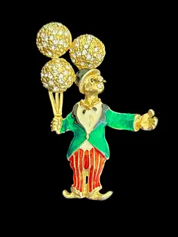 Vintage Multi Colored Brooch Pin Clown Balloons Clear Rhinestones #A-9