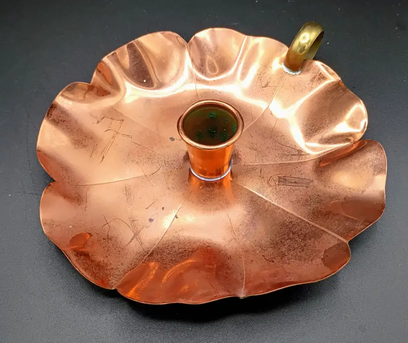 Copper Chamber Candle Holder Tabletop Vintage 6" Country Farm Rustic Americana