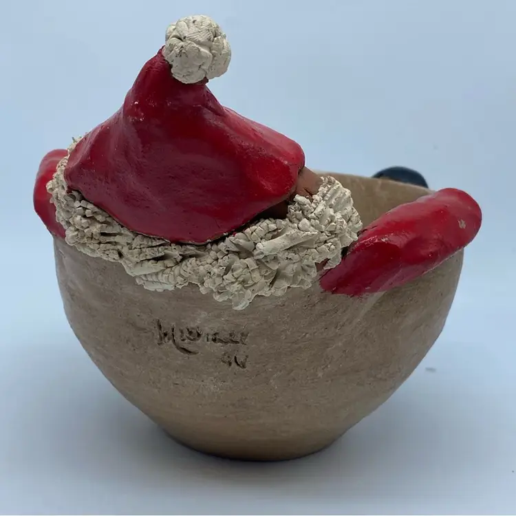 #2933 Handmade ceramic Santa Claus bowl, signed but with an illegible signature.