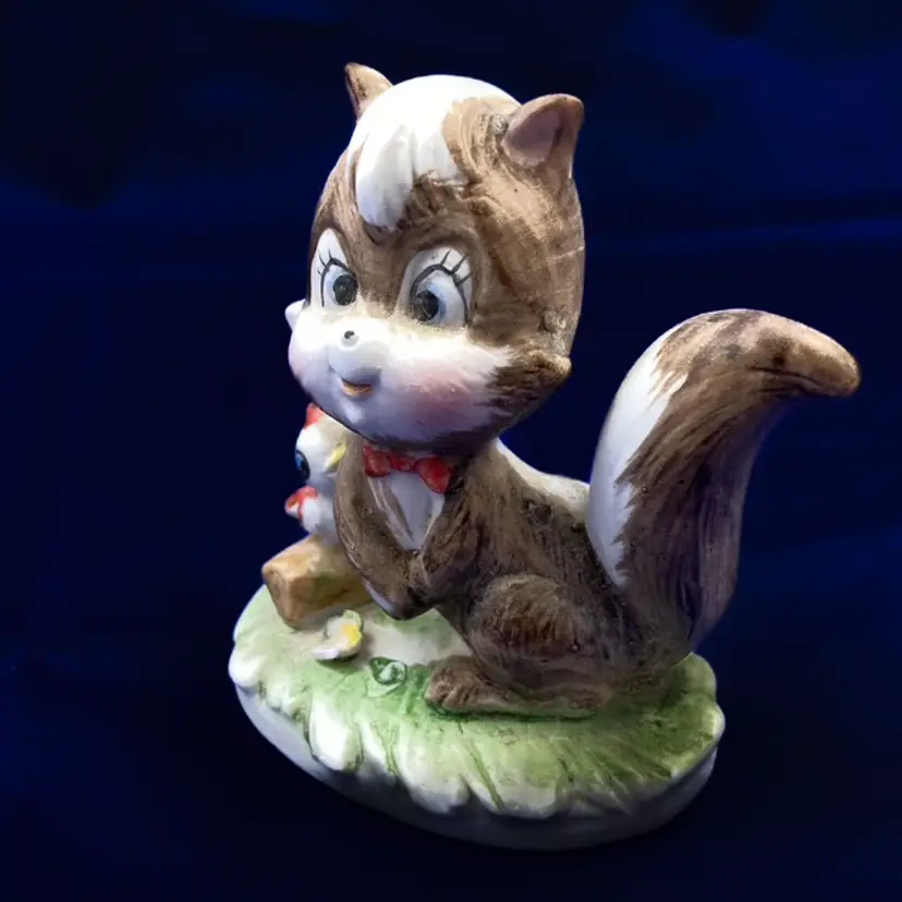 Vintage Anthropomorphic Chipmunk Bird Bisque Figurine  3.75" tall by Homco