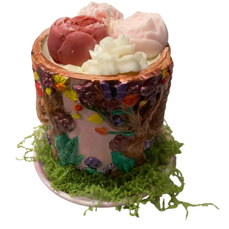 Handmade & Hand Painted Candle Handler With Candle And Moss