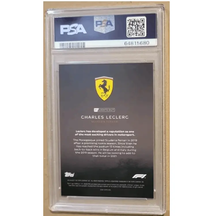 2021 Topps F1 Lights Out Charles Leclerc Rainbow Foil Parallel Card #d 2/5 PSA 9