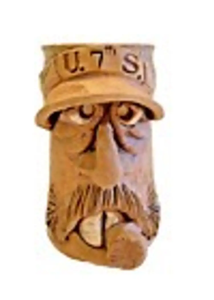 Mug Ugly Face Pottery Signed Vintage Handmade Stoneware US No 7 Military JD