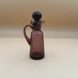 Vintage MCM Rainbow Glass Amethyst Crackle Cruet with Stopper Model #404