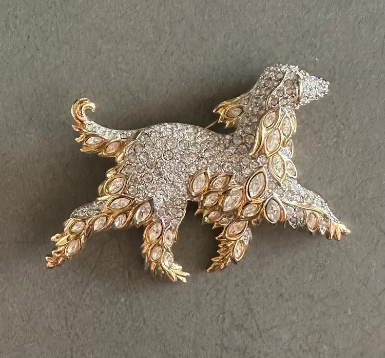 Swan signed Swarovski Crystal Irish Setter Dog Pin Brooch