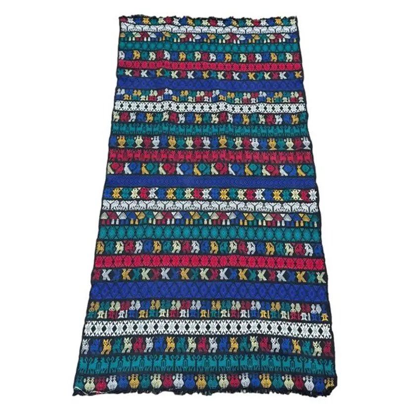 PERUVIAN TAPESTRY BLANKET COUCH COVER CATS BIRDS LLAMAS STARS FROM PERU 33 X 69